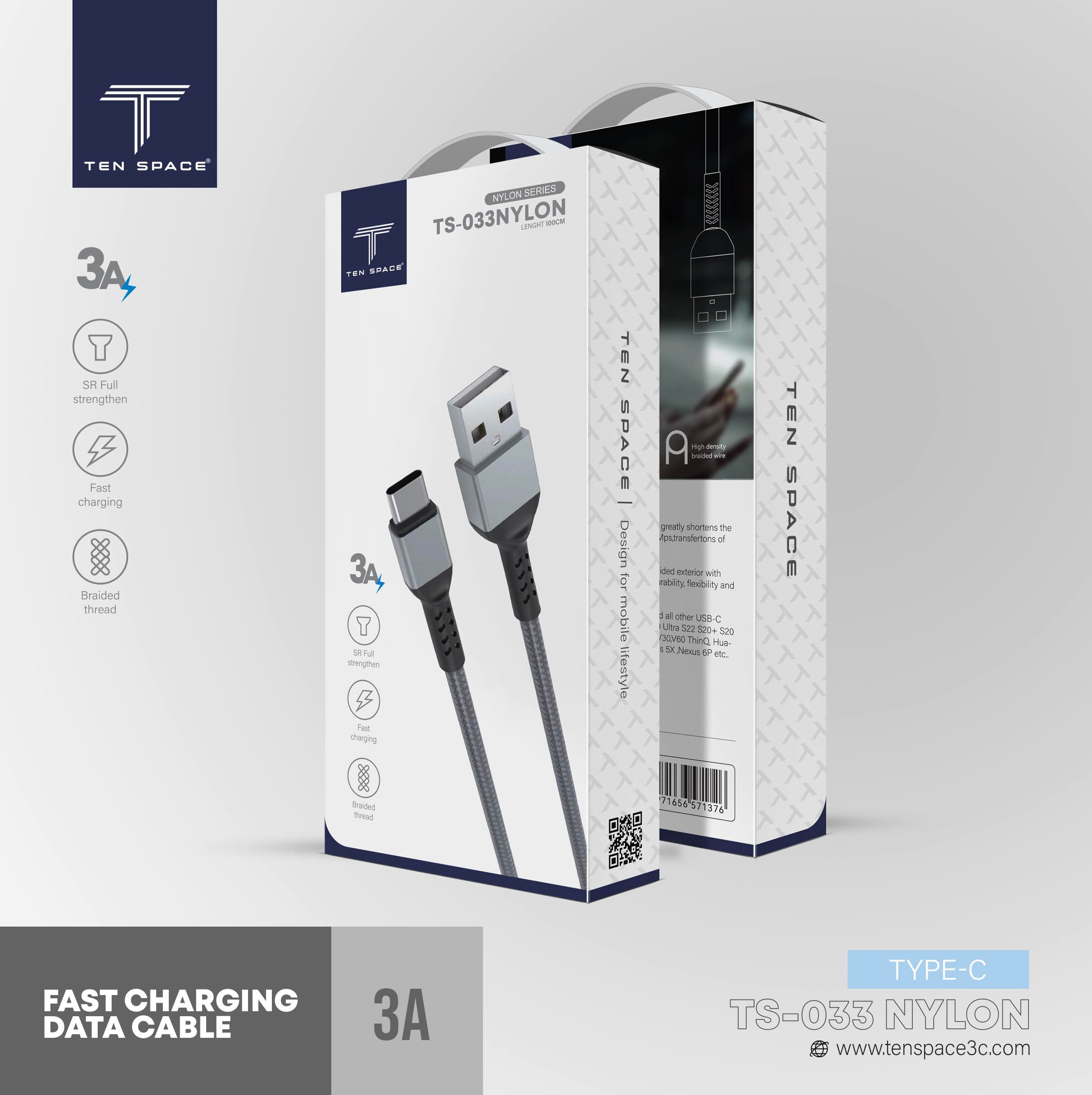 CABLE DE CHARGE NYLON FAST 3A /1M MICRO USB – Image 7