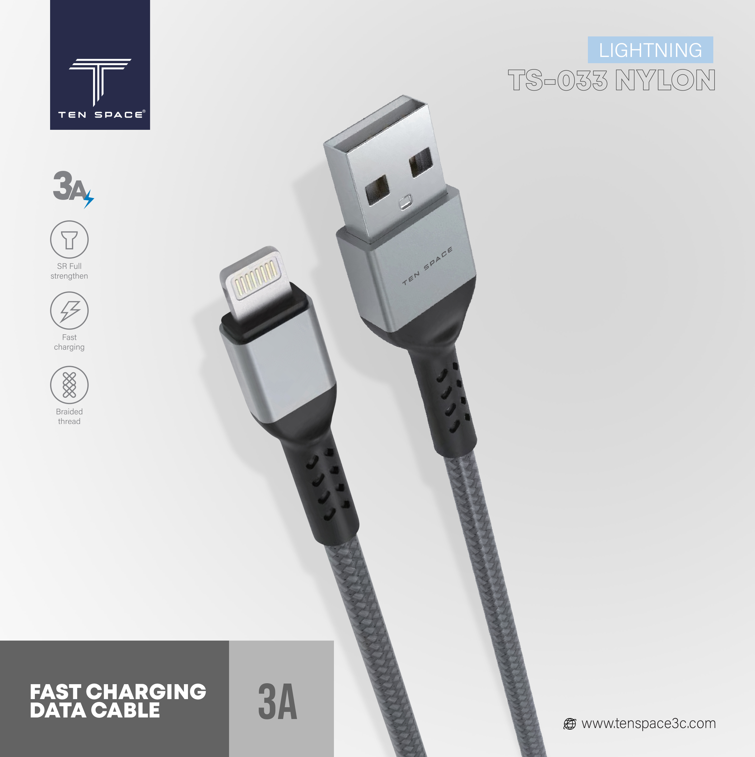 CABLE DE CHARGE NYLON FAST 3A /1M MICRO USB – Image 2