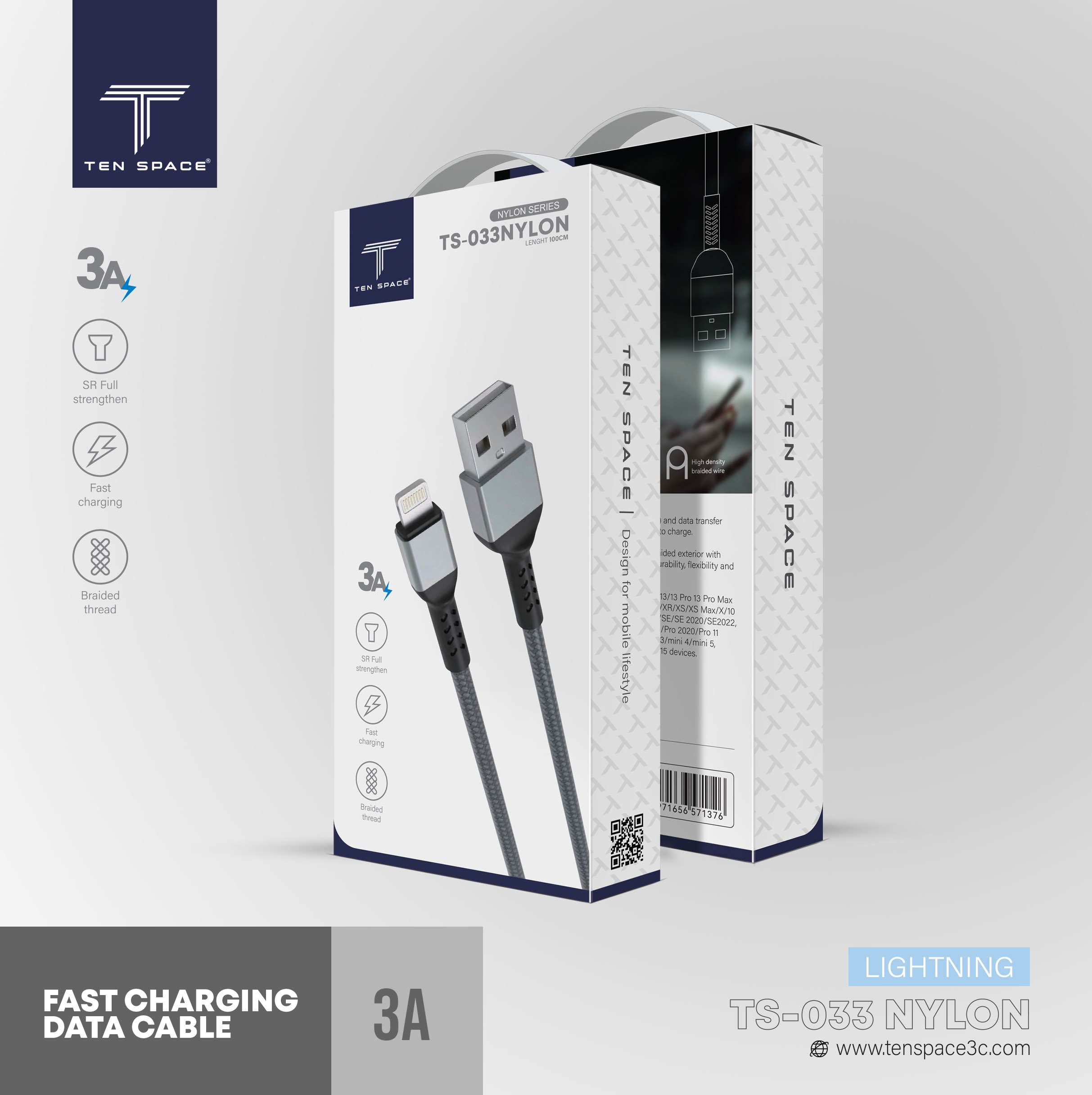 CABLE DE CHARGE NYLON FAST 3A /1M MICRO USB – Image 3